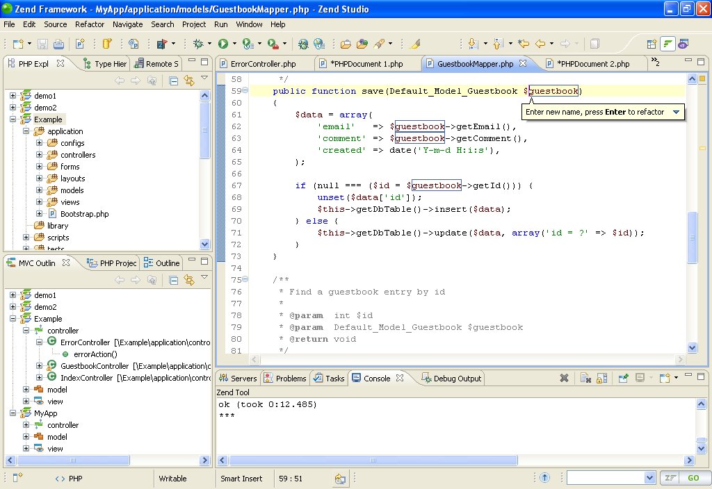 Screenshot of Zend Studio in action.